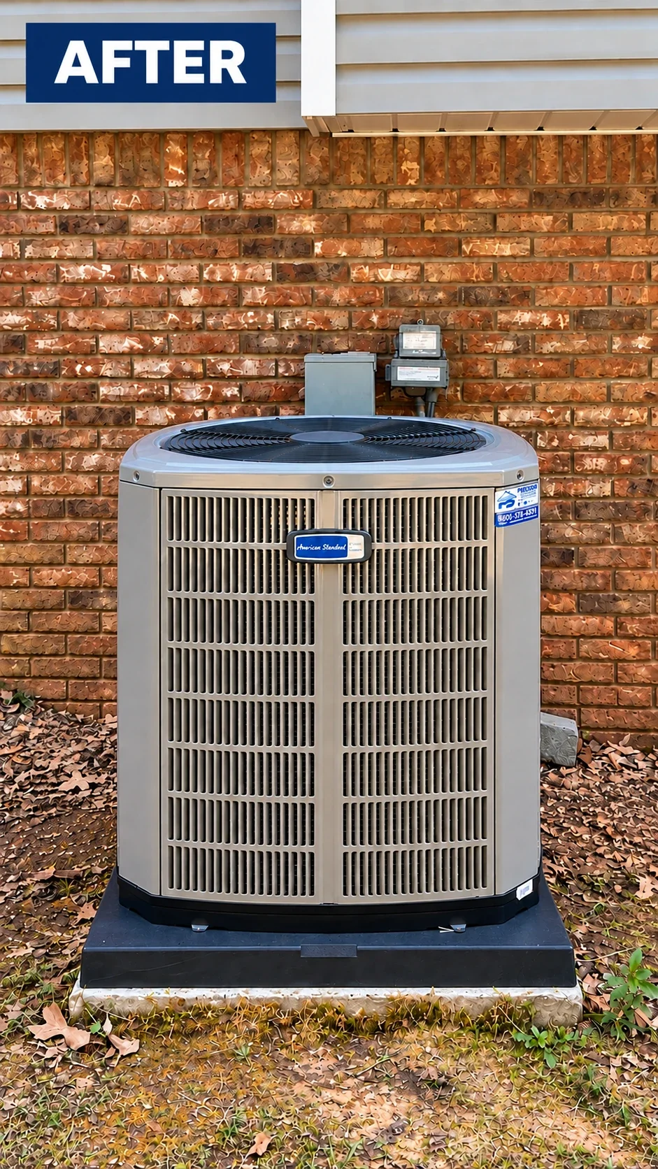 After: new American Standard outdoor unit installed on a new pad.