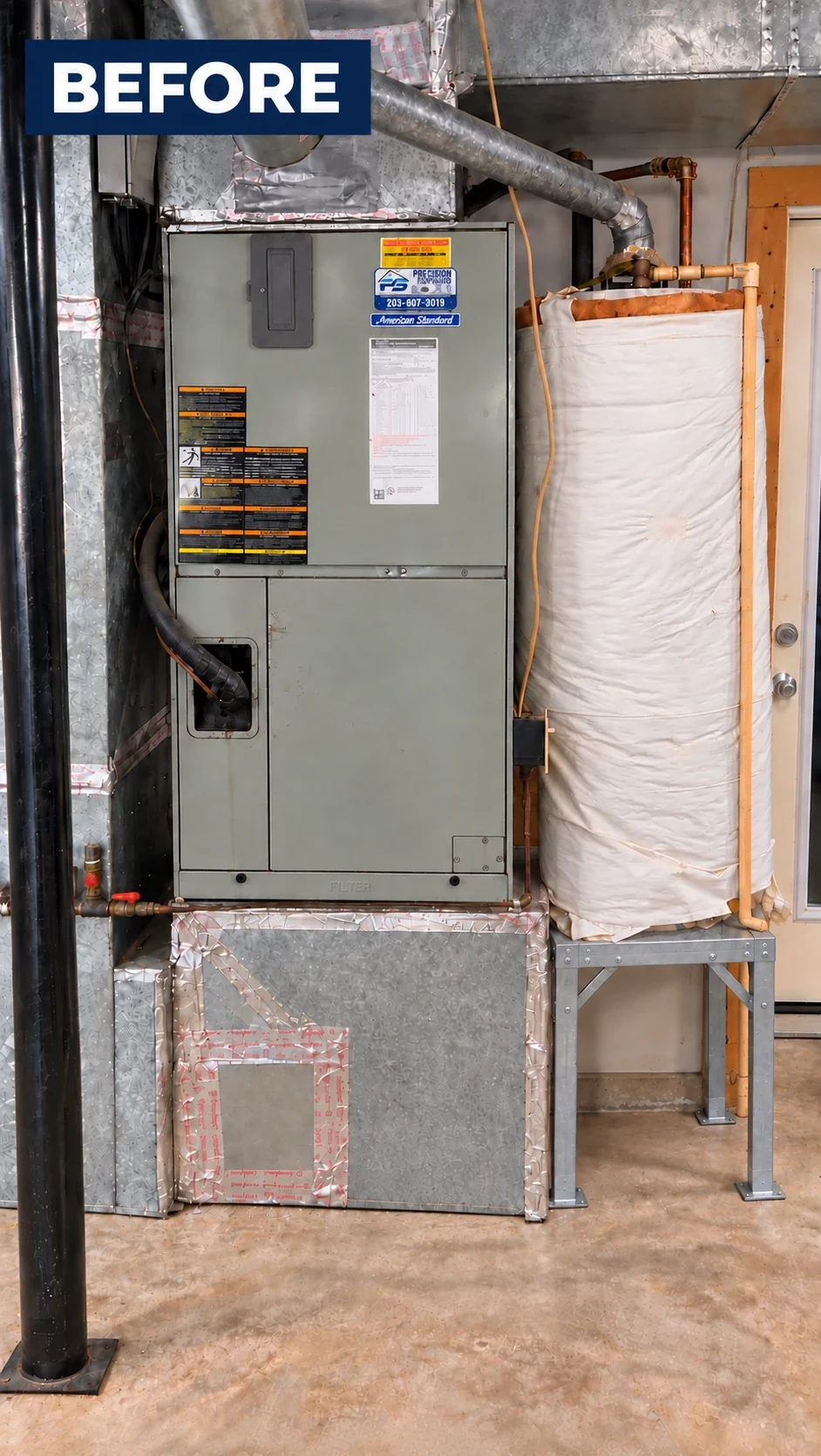 Before: the original indoor air handler with the leaking evaporator coil.