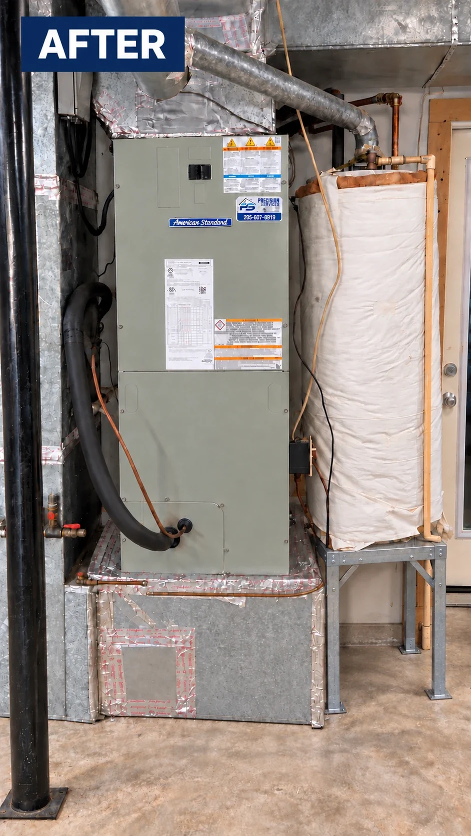 After: new American Standard indoor air handler installed by Precision Services.